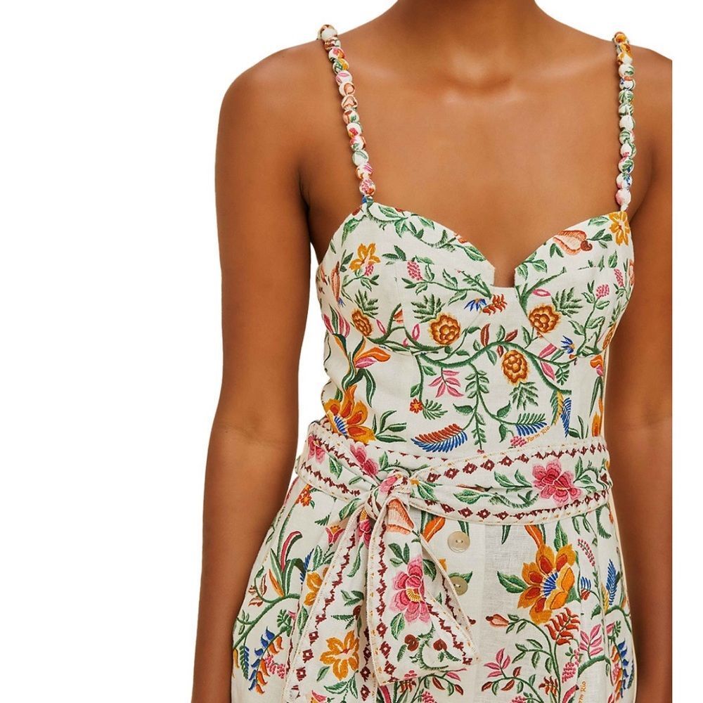 NWT Farm Rio Delicate Forest Off White Linen Romper Women Size XL(MSRP $220) - Picture 3 of 16